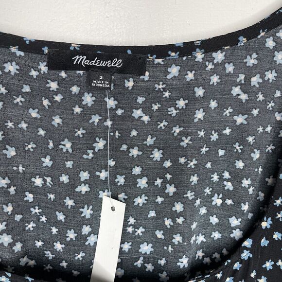 MADEWELL Dress Womens 2 Long Sleeve Mini NEW Ditsy Floral Black Blue NM453 - Picture 13 of 15